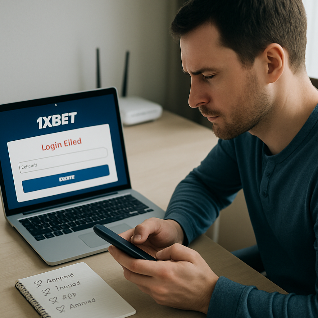 A user calmly checks a login error on a phone and laptop, with a